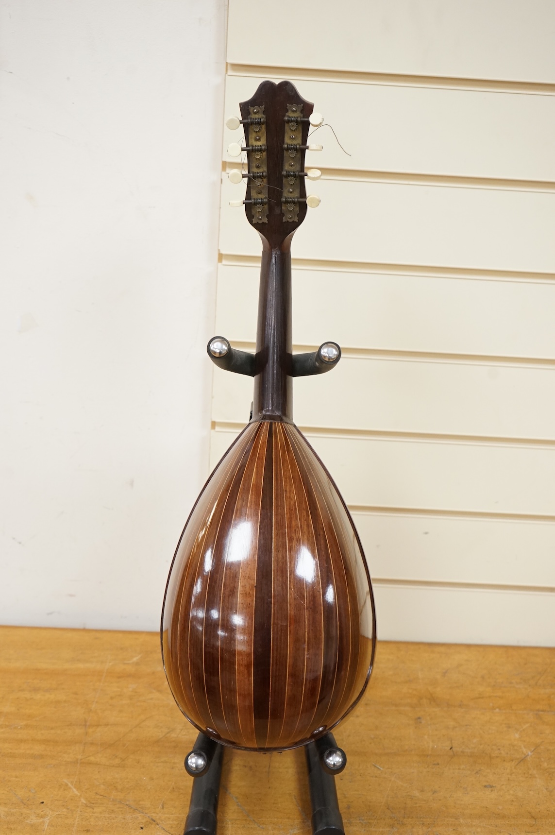 An early 20th century Italian cased mandolin by Carlo Ricordo, Napoli, with spruce soundboard inlaid with tortoiseshell